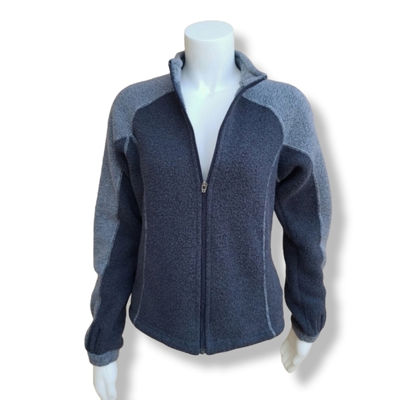 VINTAGE KUHL Fleece Jacket S Alpaca Wool Full Zip Scuba Ski Blue Gray Thumbholes - Picture 9 of 15